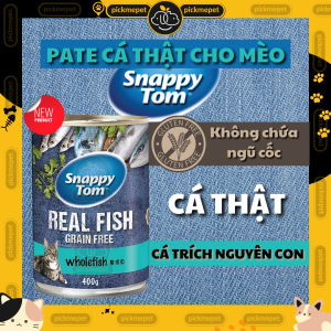 (Lon 400g) Pate Cho Mèo Snappy Tom Real Fish Real Meat Grain Free Không Chứa Ngũ Cốc