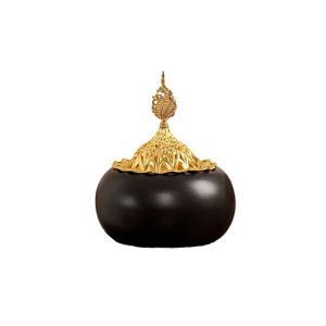LFPLYQ Arabian Dome Design Incense Burner Ceramic Golden Lid Aromatherapy Censer Portable Hollow Lid Incense Burning Tray Home Decor