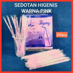 sedotan plastik tekuk bengkok steril higienis bungkus plastik Pink