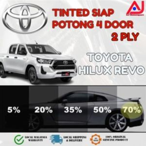 Toyota Hilux Revo 4 Door Tinted 2PLY UV Hitam(Gelap 30% 50% 65% 80% 95%) Siap Potong / Car Tinted / Tinted Kereta