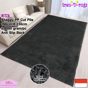 Tren-D-rugs Karpet shaggy estetik polos modern permadani 160 cm x 230 cm alas lantai ruang tamu kamar tidur keluarga tinggi bulu 20 mm tebal minimalis - NMs