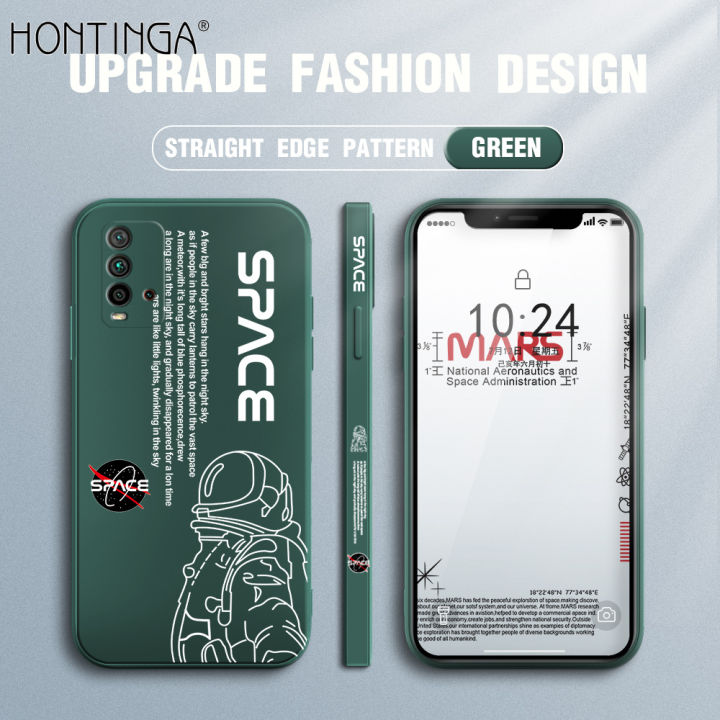 Hontinga Casing Case For Xiaomi Redmi 9T Case New NASA Astronaut Design  Case Square Original Liquid Soft Silicone Edge Pattern Case Full Cover  Camera