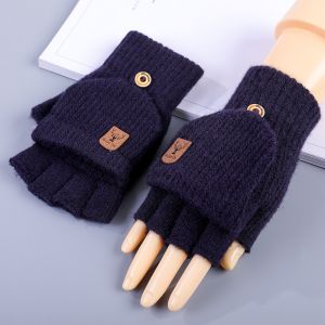 ERYRG Thick Knitted Gloves Driving Gloves Solid Color Fingerless Gloves Simple Touchscreen Half-finger Gloves Male