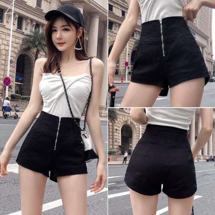 Large Size Shorts for Women Summer High Waist Cotton Solid Female Hot Pants  All-match 2022 New Korean Style Zipper Loose Wide Leg Pant