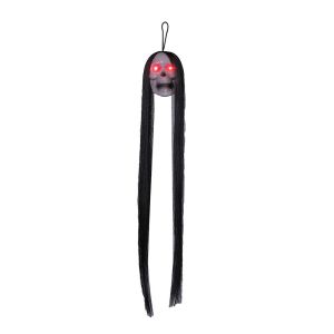 OKDEALS01 with Long Hair Halloween Hanging Ghost Skull Glowing Eyes Plastic Terror Skull Props Head Skeleton Props with Batteries Halloween Party