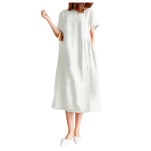 Loose thin midlength womens Solid Color Line Cotton Loose Slimming Dress