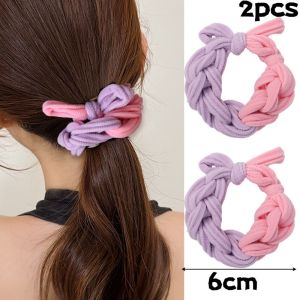 2Pcs New Design Bow Hair Ties Band Gradient  Dopamine Hand-Woven Hair Rope for Women Girls High Elastic Scrunchies Hairband Ponytail Hair Accessories