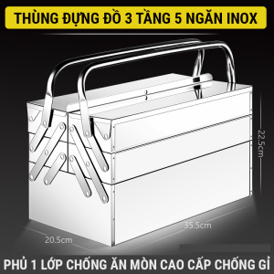 Thùng đồ nghề inox 3 tầng 5 ngăn Chất liệu cao cấp Inox 201 Cao cấp