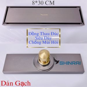 ( Đồng Thau Đúc Siêu Dày - 8*30 CM ) Ga Thoát Sàn Dài Phễu Thoát Nước Nhà Tắm SHINRAI Mạ Crom Bóng Chống Mùi Hôi TS037