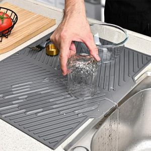 Rectangle Silicone Draining Board Mat Ultra Absorbent Drying Pad Heat Resistant Folding Drainer
