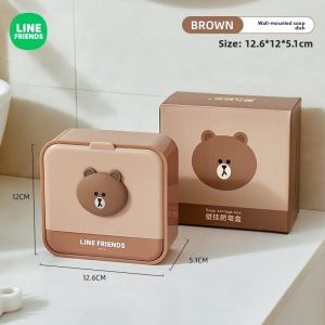 100% Authentic Line Friends Soap Box Dish Wall-mounted Punch-free Bathroom Storage Box Organizer Storage Rack Household Storage Rack LFB157/LFB114