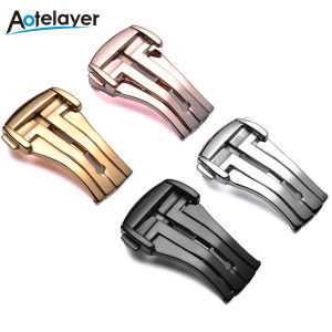 Aotelayer 16mm 18mm 20mm 316L Stainless Steel Deployment Watch Butterfly Buckle for Omega Leather Strap Rubber Band Black Silver Gold Steel Folding Clasp Accessories Tools