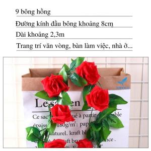 Dây hồng giả dây hồng leo trang trí nhà cửa chụp ảnh đám cưới cao cấp dài 2m3 gồm 9 bông kích thước khoảng 8-9cm Hoa giả chụp ảnh cao cấp decor phòng khách quán cafe sự kiện TODOCO