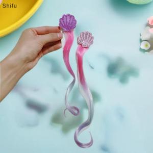 [ShiFu] Girls Mermaid Wigs Hairpins Ponytail Kids Rainbow Shell Hair Clip Hair Extension Colorful Wig Twist Braider Hair Accessories