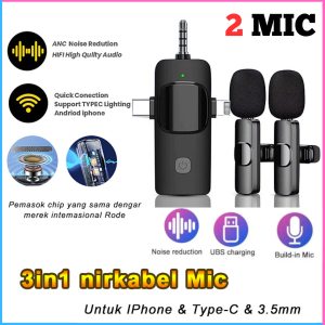 UHF Wireless 3 In1 MIC Mikrofon 2.4g Untuk IPhone & Type-C & 3.5mm Dengan Siaran Langsung Mic Profesional Klip Profesional Mic kerah Speaker audio 3.5mm clip on microphone wirelesn clip on mic wirelessAudio Video Pembuatan Rekaman Wireless Microphone