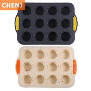 [COD] CHENJ KITCHEN Silicone Muffin Pan With 12 Cups Round Nonstick Cupcake Molds With Handle Tray For Baking Muffin Cups Cakes