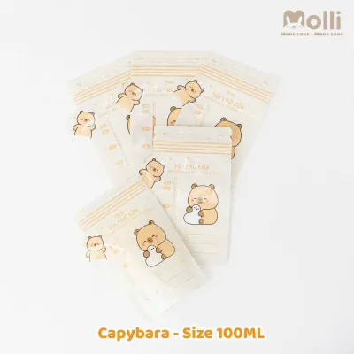 Túi Trữ Sữa Molli Hộp 30 Túi 100ml Khóa Zip Đôi Không Chứa BPA Thiết Kế Vòi Đổ Thông Minh Bebi123shop