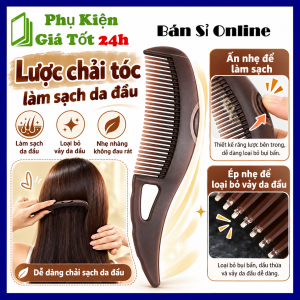 Lược Chải Tóc Bản Cong Có Tay Cầm Và Có Nút Nhấn Làm Sạch Gàu Bụi Bẩn - Lược Răng Thưa Tạo Kiểu Tóc Nam Nữ - Lược Gỡ Rối Tóc Chuyên Dụng Salon