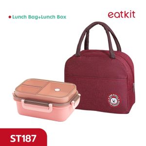 Eatkit Paket Kotak Makan Siang 1250ml Lunch Box Dua Lapis Microwaveable Anti Tumpah