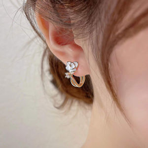 Frascati Elegant And Exquisite Micro Inlaid Zircon Pearl Rose Flower Earrings Sweet Gift For Korean Fashion Jewelry Womens Party