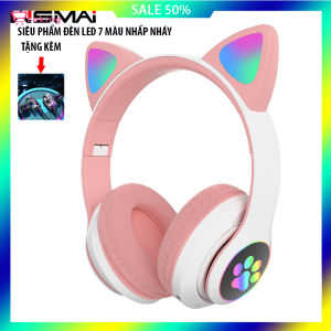 Tai nghe bluetooth mèo chụp tai WIRELESS CAT AKS28 ECOKING mua 1 tặng 1 quà có micro trò chuyện trực tuyến jăc cắm khi hết pin kết nối 5.0