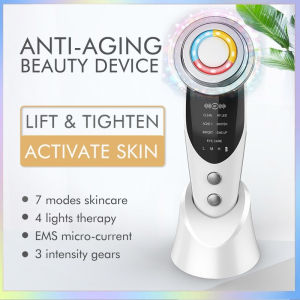 ส่งด่วน 7 in 1 RF & EMS LED กายภาพบําบัดสําหรับผิวหน้าฟื้นฟูผิวริ้วรอย Remover Anti-Aging Skin Care อุปกรณ์ Face Lift กระชับทําความสะอาด
