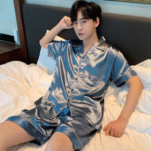 John nam Lụa băng Bộ đồ ngủ ngắn tay Quần dài phần thân mỏng cho mùa hè cao cấp Cảm thấy nhà Bộ quần áo