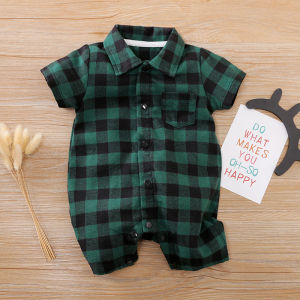 Baby Clothes Sets Classic Plaid Polo Collar Jumpsuit Bodysuit Romper for Baby Boys