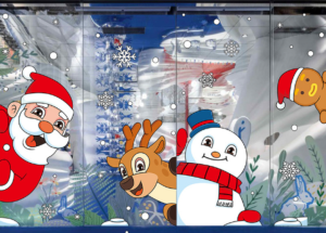 Decal trang trí Noel hít tĩnh điện - Ông già noel và người tuyết sắc nét-AMJ958