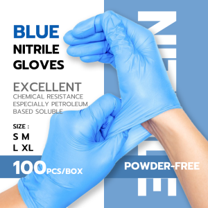 ถุงมือไนไตร สีฟ้า ไม่มีแป้ง 100 ชิ้น/กล่อง อเนกประสงค์ สัมผัสอาหารได้ มี 3สีให้เลือก Food Grade Nitrile Glove K013