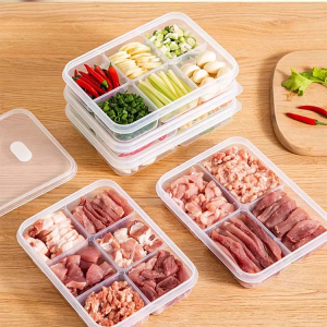 4/6 Grids Japan Style Refrigerator Frozen Meat Compartment Boxes Frozen Storage Box Fresh-keeping Boxes Large capacity Refrigerator Storage Sub-packing Box