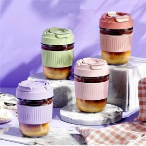 Botol Kaca Coffe Box Gelas Kopi Dengan Sedotan 300 ML Anti Bocor