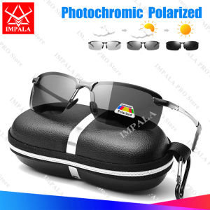 IMPALA PG036L Phân cực đổi màu Kính mát cho nam giới bảo vệ khỏi tia UV chống chói Kính râm cho lái xe câu cá thể thao Kính mắt khung kim loại với kính trường hợp
