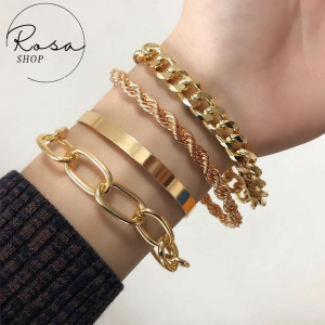 [SG Stock] Rozza 4 Set Korean style Bracelets Geometric Gold For Woman Casual Party