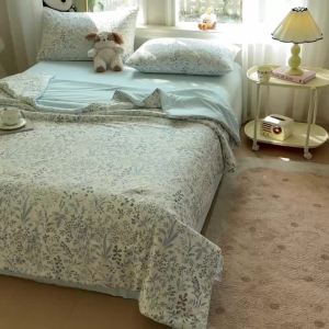 100% Cotton Summer Cooling Comforter Floral Printed Lightweight Quilt Blanket for Bed Soft Breathable Air Conditioning Comforter