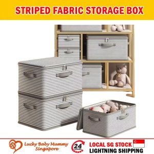 Striped Fabric Storage Box / Foldable Clothes Organizer / Lidded Stackable Storage Bin