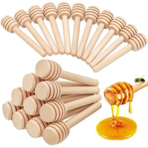 10pcs/Set Wooden Honey Dipper Mixing Handle Jar Spoon Long Stick Kitchen Tools Practical Honey Supplies