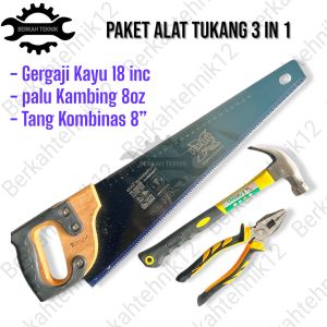 Gergaji kayu 18 inch-Palu kambing 8 oz-Tang kombinasi 8 inch
