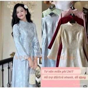 Áo dài truyền thống ( GẤM TRÚC) tay dài đính kết kèm CHARM sang trọng quý phái - Áo dài đẹp