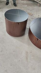 Slate Coffee Table Combination Small Apartment Living Room Round al Creative Solid Wood Walnut Color