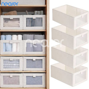NEARER Linen Storage Bins Storage Containers for Organizing Clothing Jeans Toys Books Shelves Closet Wardrobe - Closet Organizers and Storage Large Storage Boxes Baskets with Window
