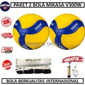 PAKET LENGKAP 2 BOLA DAN 1 NET - BOLA VOLLY MIKASA V300W DAN NET VOLI MIKASA GOLD - BOLA SIAP MAIN BAGUS - BOLA VOLLY/VOLI/VOLY