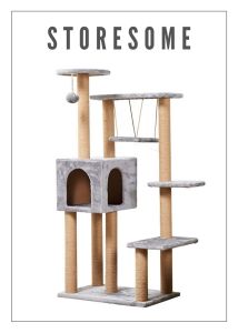 Deluxe Grey Series Cat Tree Climbing Sisal Post With Hanging Hammock