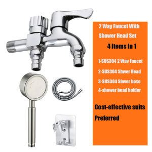 Dermaid Shower Set With Faucet Stainless Steel 304  Pressured Shower Head Hose Holder 2 Way Faucet Bathroom