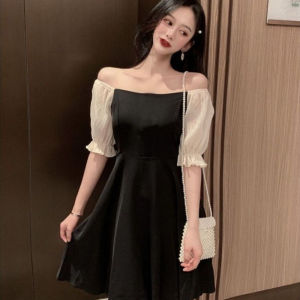 ⚜️SF Mesh Long Sleeve Dress Female Celebrity Temperament Thin Waist-in Mid Length Puffy Skirt Party Dress