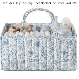 OLOPYN Large Capacity Baby Diaper Organizer Multi-Pocket Floral Beige Nursery Storage Basket Stylish Design Multifunctional Diaper Storage Bag Baby Shower Gift