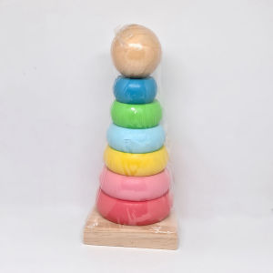 CODMALL Mainan Edukasi Anak Ring Donat Susun Rainbow Tower Puzzle Kayu T037