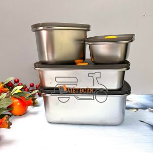 BỘ BẢO QUẢN THỰC PHẨM INOX SUS 304 NẮP SILICON cực kín CHỐNG BAY MÙI thực phẩm trong tủ lạnh HIỆU QUẢ Đảm bảo độ tươi ngon - AN TOÀN CHO SỨC KHOẺ