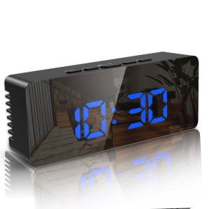 Brifit 5.8in Digital Mirror Alarm Clock Led Electronic Alarm Clock Usb/battery Powered Bedside Clock °C/°F Temperature Display With 2 Adjustable Brightness Snooze Function Voice Control Date Time For Make-up Home Travel