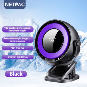 NETPAC Kipas Angin Mini Portable LED Display Clip kipas Rotating 720° Fan USB Rechargeable Kipas Mini Kecil Mute Desk Fan